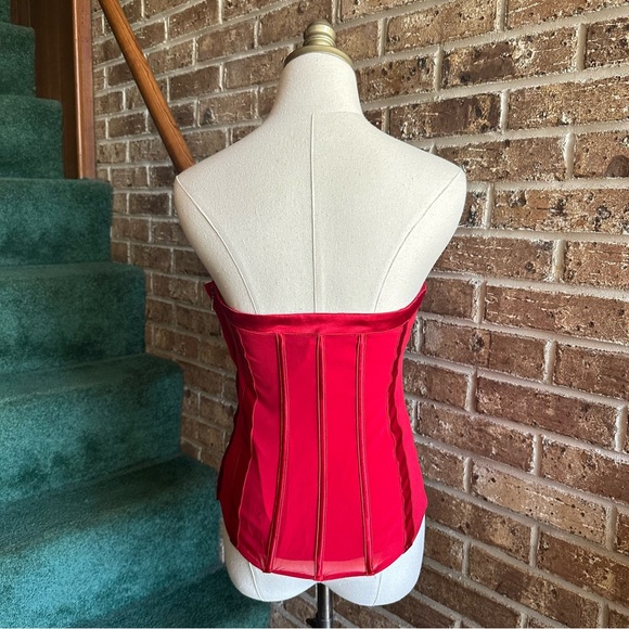 VTG Y2K 2000s Bright Cherry Red Satin Trim Silk Strapless Bustier Corset Top - Picture 4 of 8